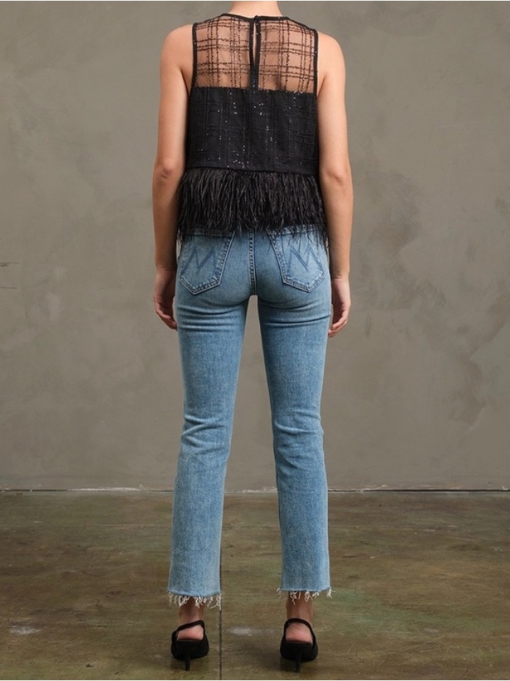 NWT Raisonnel Luxe Feather Trim Sequin Mesh Top Black S - Picture 5 of 16
